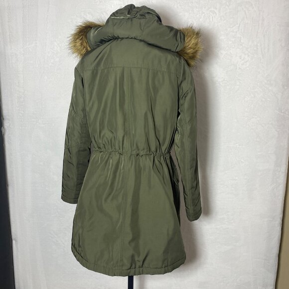 A New DAy XS Olive Green Womens Parka Jacket With Faux Fur Trim Hood Snap/Zip - Picture 7 of 16